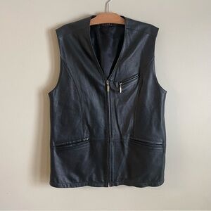 Black Leather Zip-Front Women's Vest
